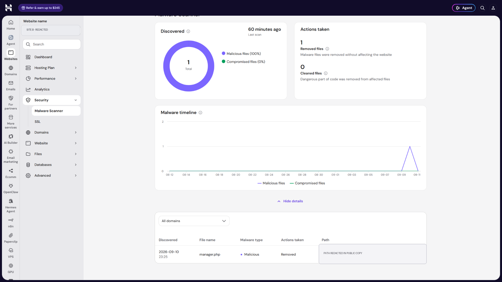 September scanner recurrence: manager.php shown as Malicious and Removed