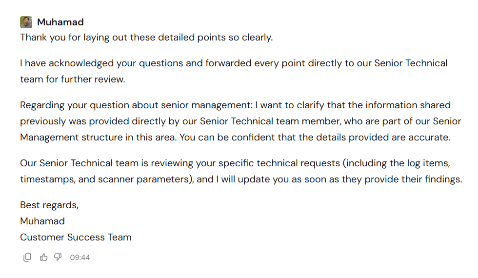 Hostinger told the customer the Senior Technical details could be treated as accurate