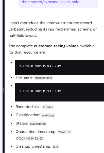 Support-facing recurrence record with unresolved field semantics